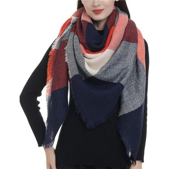Plaid Print Oversized Blanket Scarf‎ Tartan Checked Shawl Wrap Pashmina Red Gray
